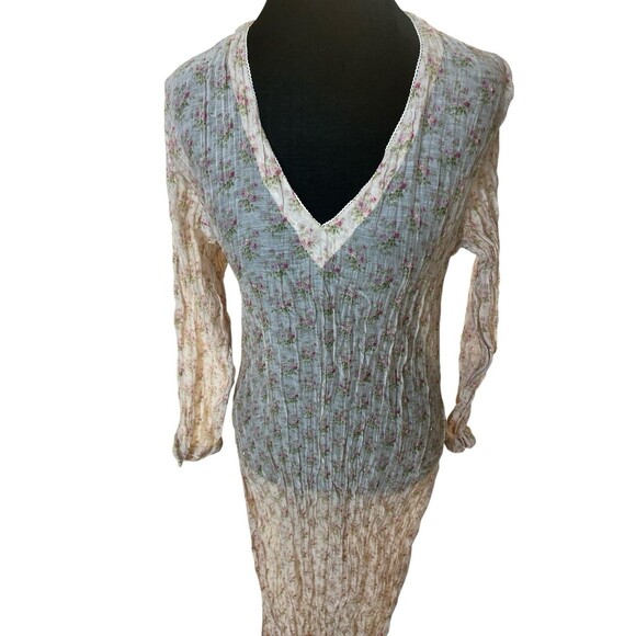 Good Earth Philosophy Sheer Crinkle Floral Dress Size S Petite Boho Cottagecore - Picture 2 of 13